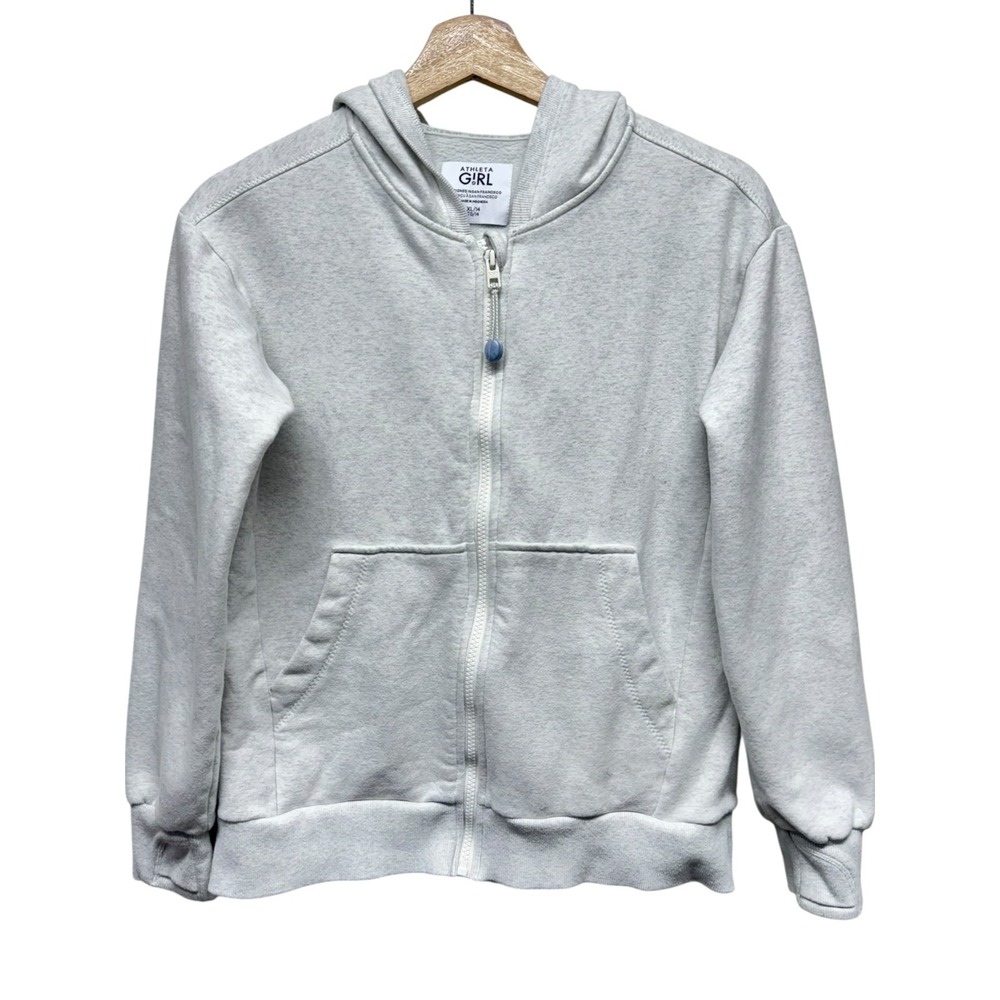 Athleta Hoodie Girls 14/XL Gray Hooded Sweatshirt Full Zip‎ Fleece